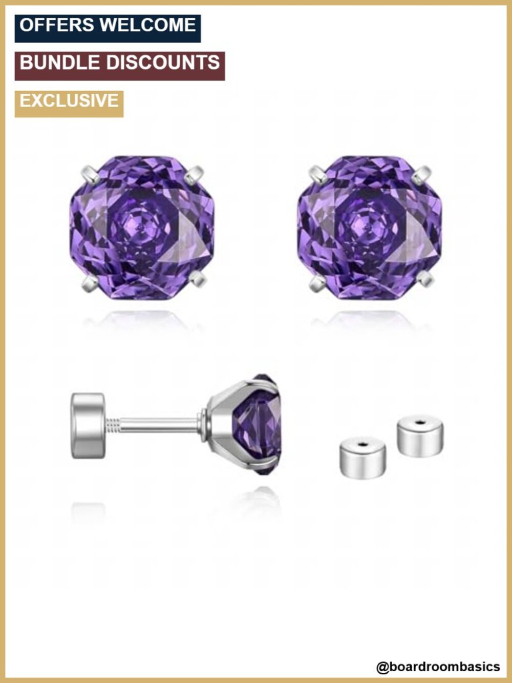 Rose-Cut Zircon Titanium Steel Screw Back Stud Earrings